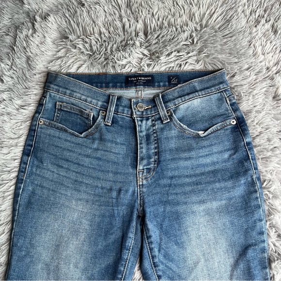 Lucky Brand Jeans Womens 4 Mid Rise Ava Skinny Whiskered Raw Hem Denim Blue - Picture 2 of 11